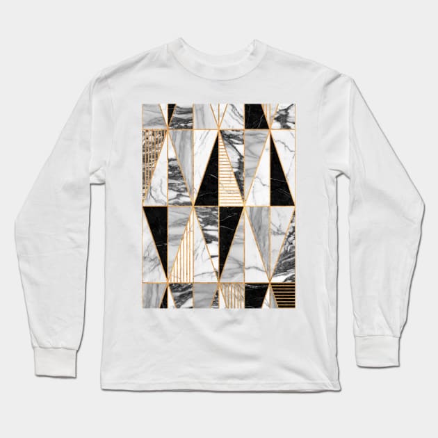 Marble Triangles - Black and White Long Sleeve T-Shirt by ZoltanRatko